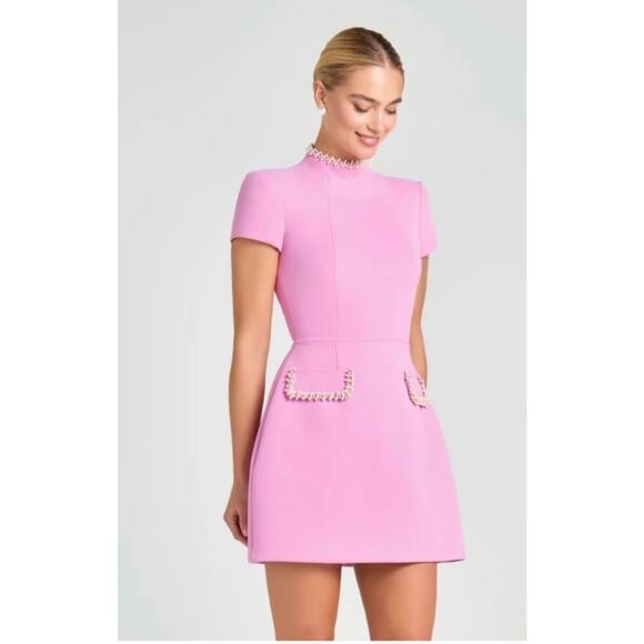 Nadine Merabi Simone Pink Pearl Mini Dress - US Size 12 - Picture 3 of 8